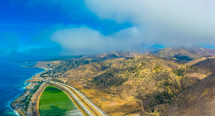 Aerial shot over Ventura county Coast Line
